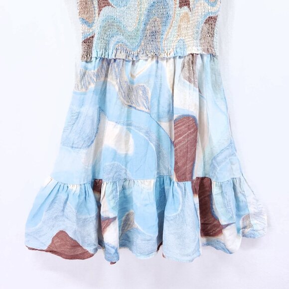 Aritzia Wilfred Linen Mini Dress Size Small Water Color Tiered Shirred Top - Picture 8 of 11